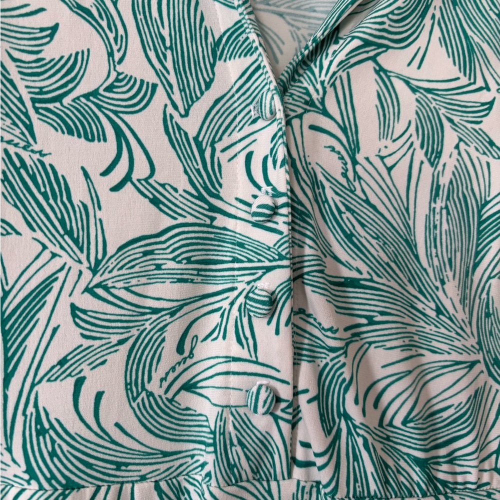 Guess Teal Leaf Print Long Sleeve Dress - Picture 3 of 11